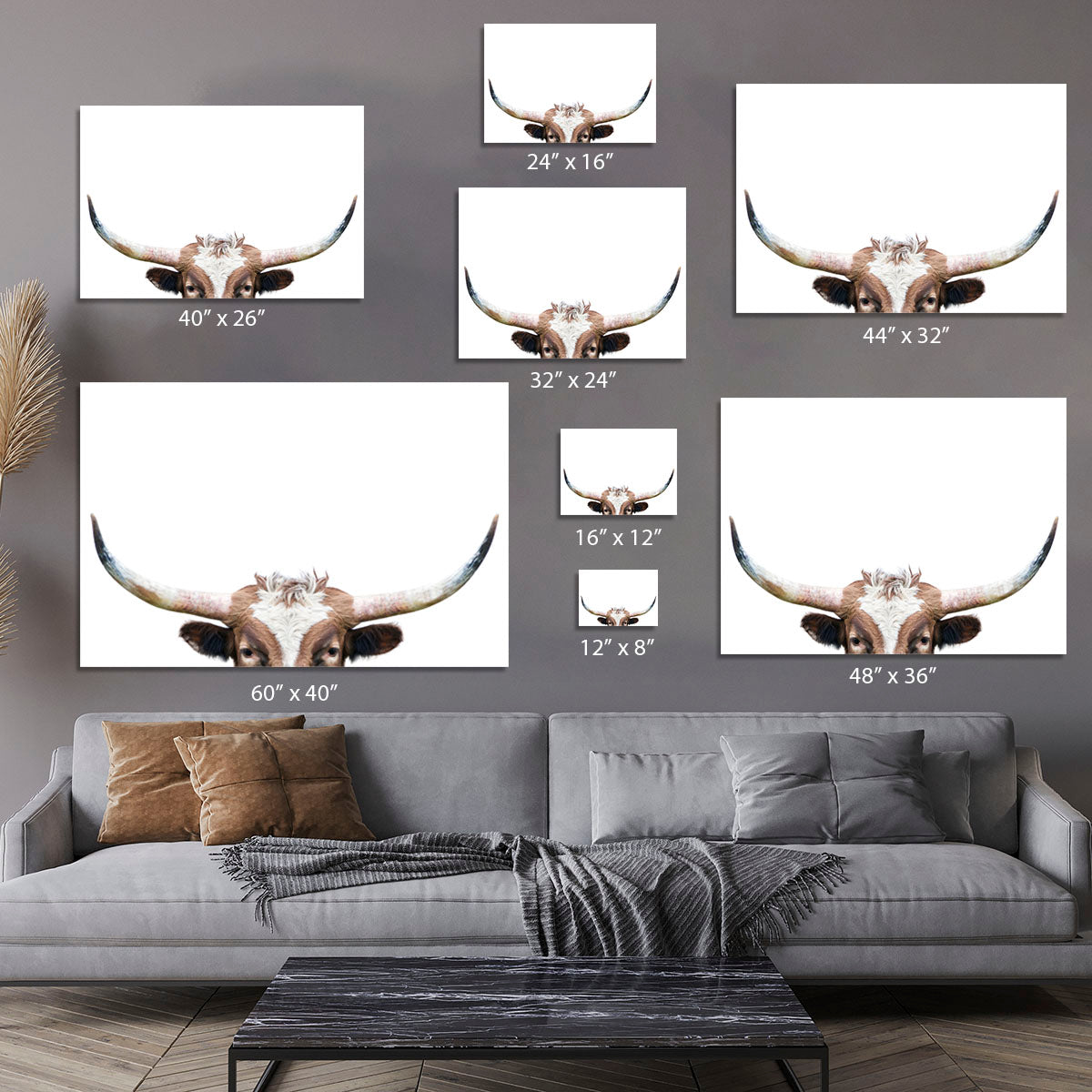 Peeking Longhorn Cow Canvas Print or Poster - 1x - 7