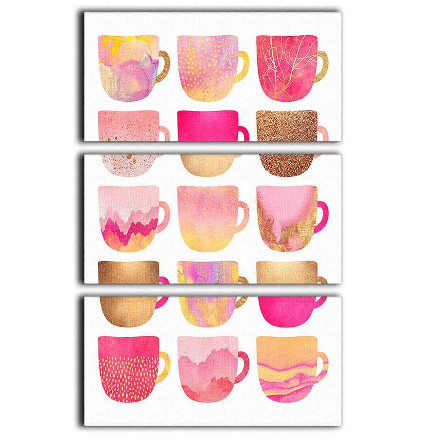 Pretty Pink Coffee Cups 3 Split Panel Canvas Print - Canvas Art Rocks - 1