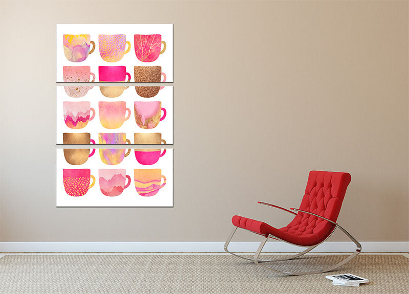 Pretty Pink Coffee Cups 3 Split Panel Canvas Print - Canvas Art Rocks - 2