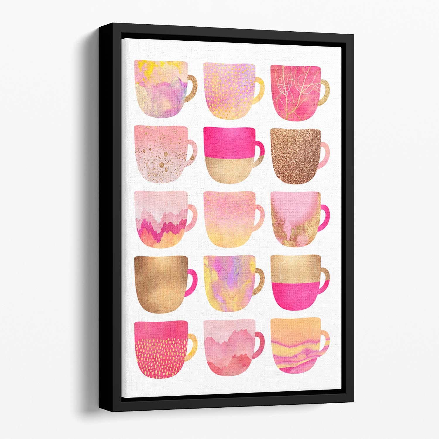 Pretty Pink Coffee Cups Floating Framed Canvas - Canvas Art Rocks - 1