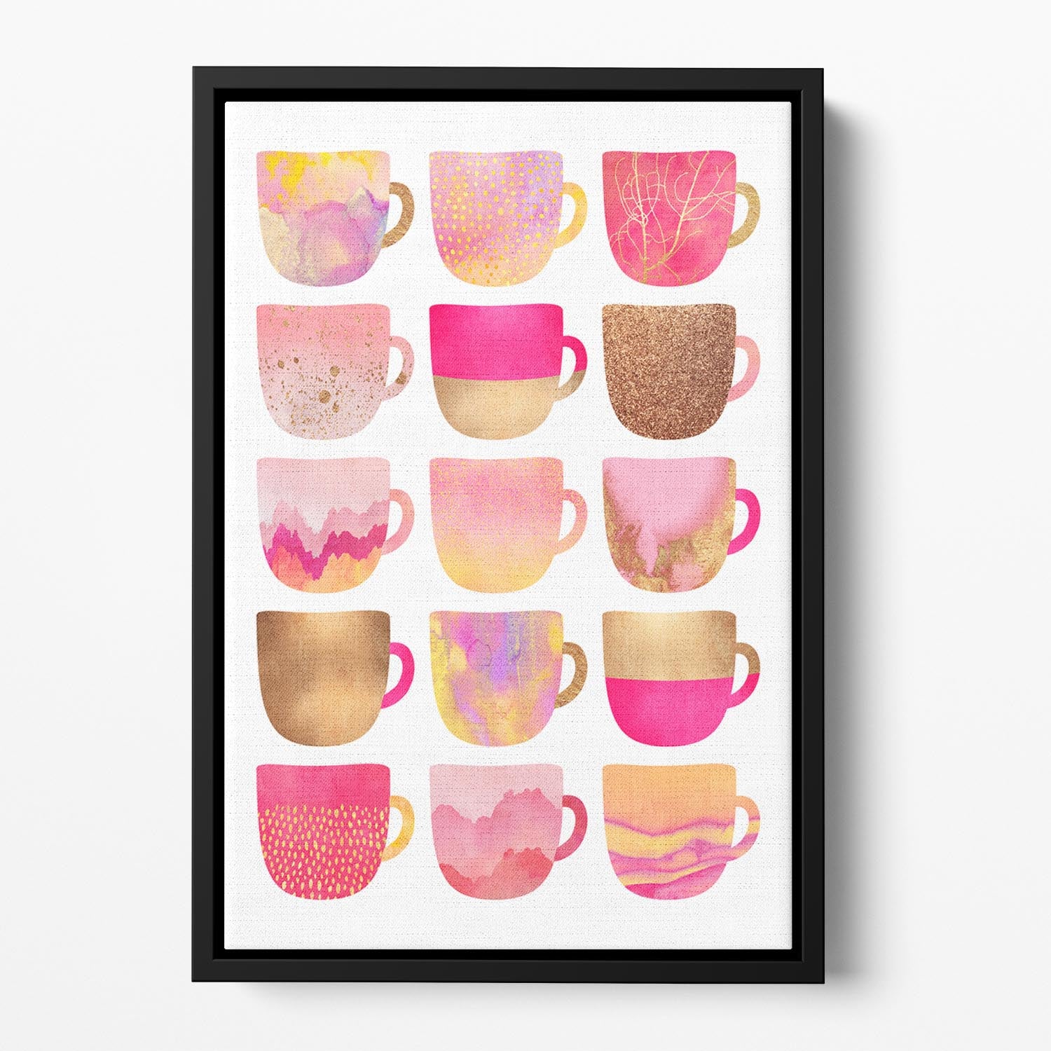 Pretty Pink Coffee Cups Floating Framed Canvas - Canvas Art Rocks - 2