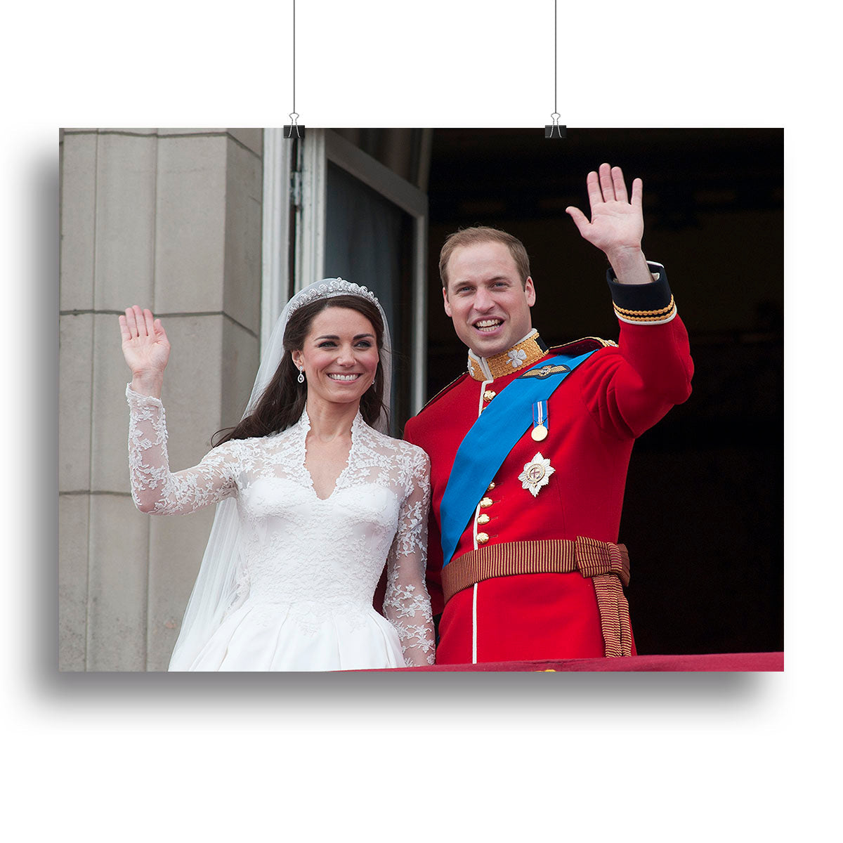 Prince William and Kate waving on their wedding day Poster - Unframed