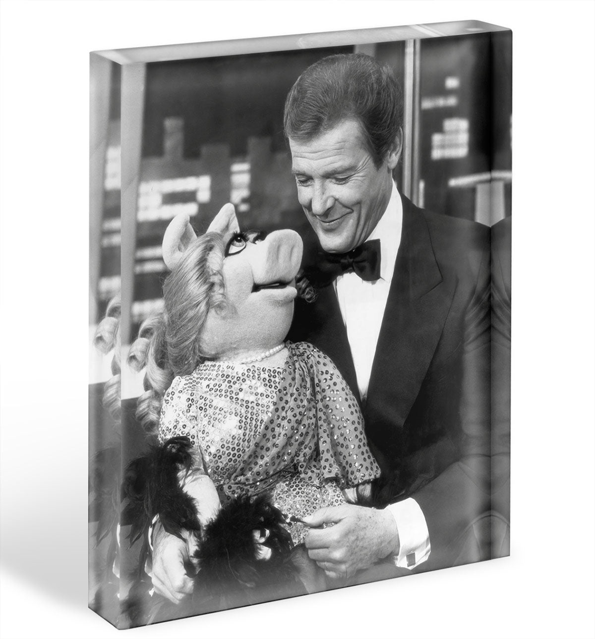 Roger Moore with Miss Piggy Acrylic Block - Canvas Art Rocks - 1