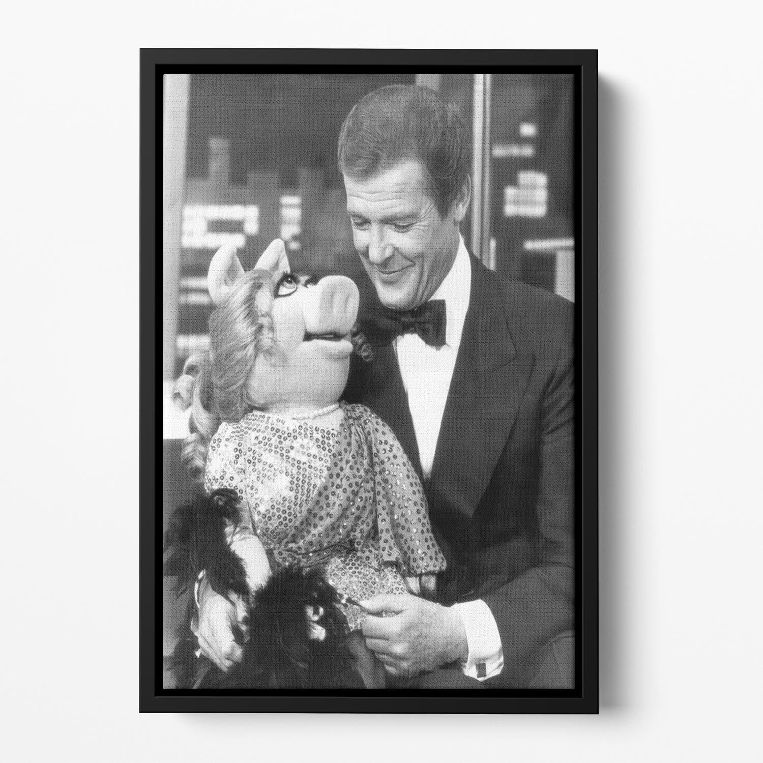Roger Moore with Miss Piggy Floating Framed Canvas - Canvas Art Rocks - 2