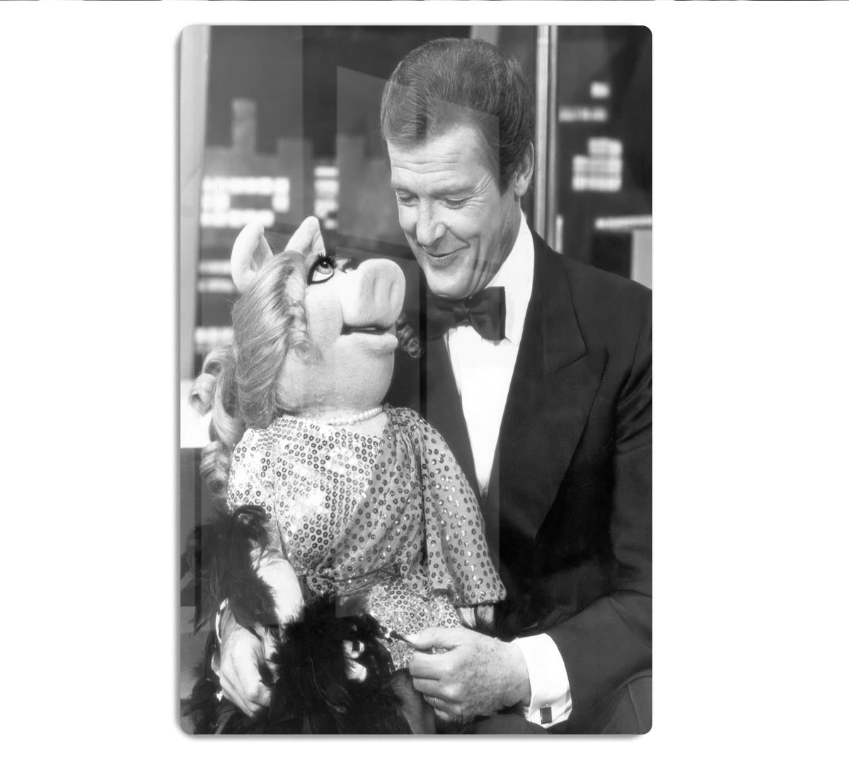 Roger Moore with Miss Piggy Acrylic Block - Canvas Art Rocks - 1