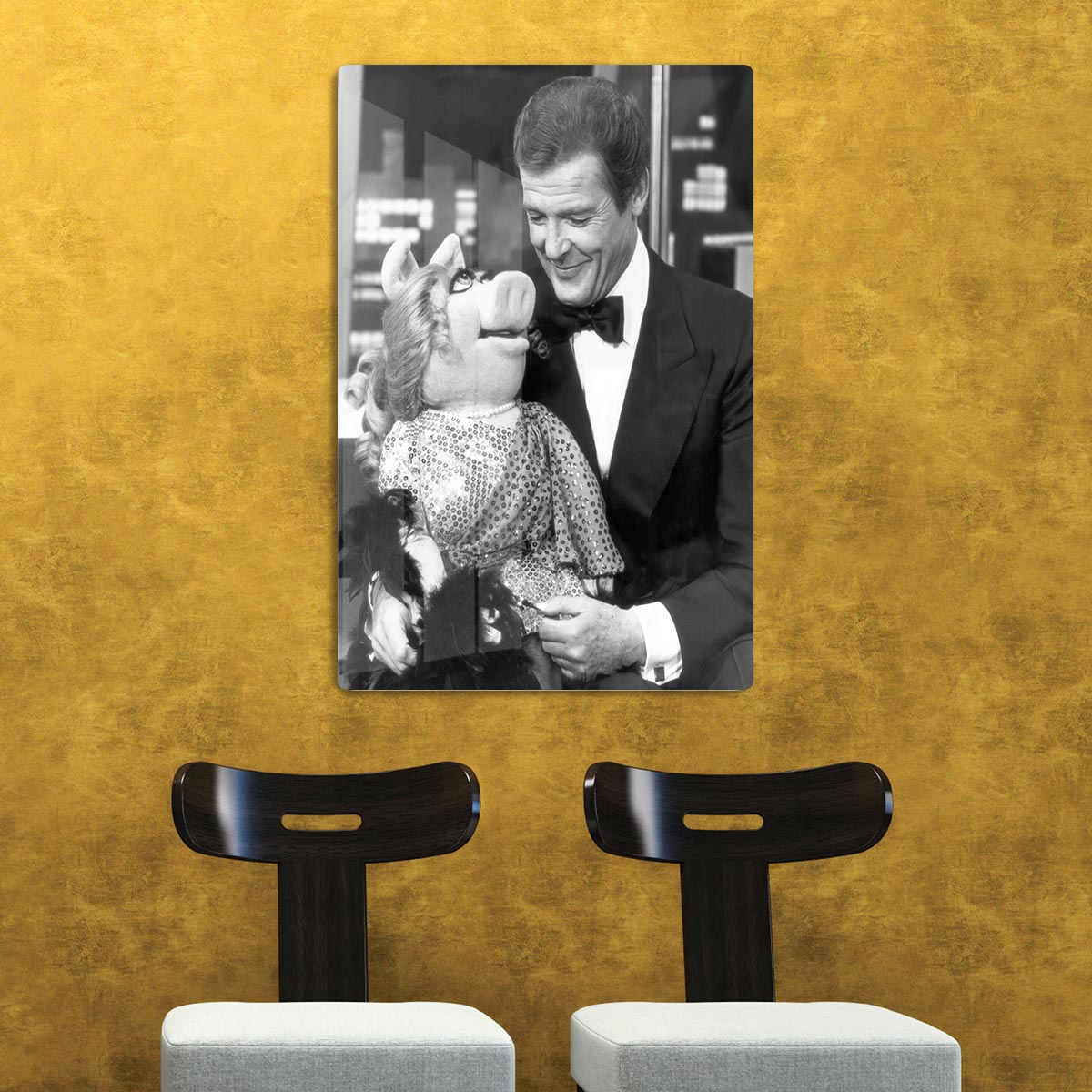 Roger Moore with Miss Piggy Acrylic Block - Canvas Art Rocks - 2