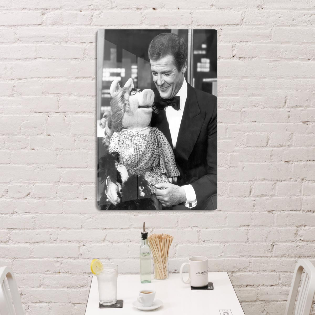 Roger Moore with Miss Piggy Acrylic Block - Canvas Art Rocks - 3