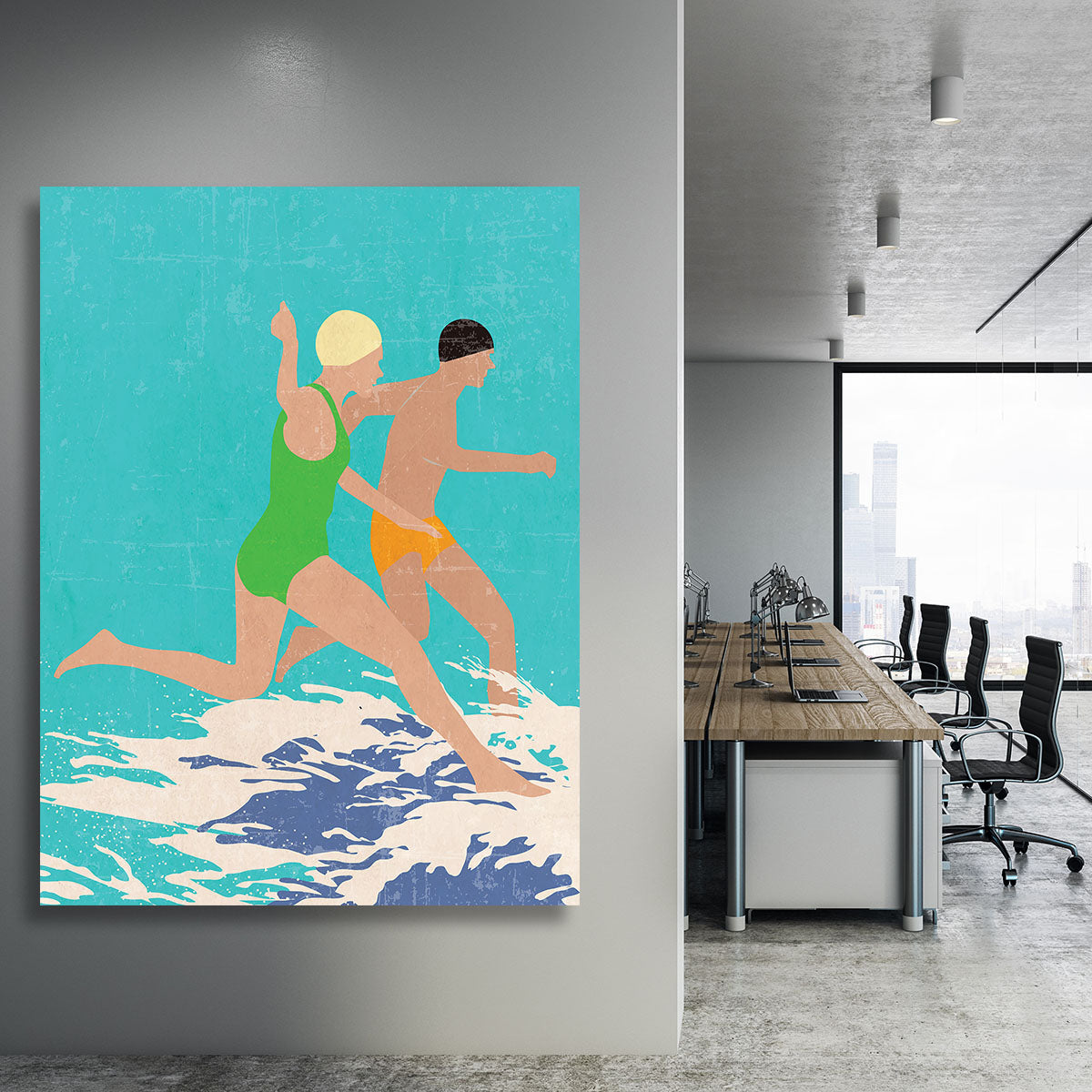 Running Swimmers blue Canvas Print or Poster - 1x - 3