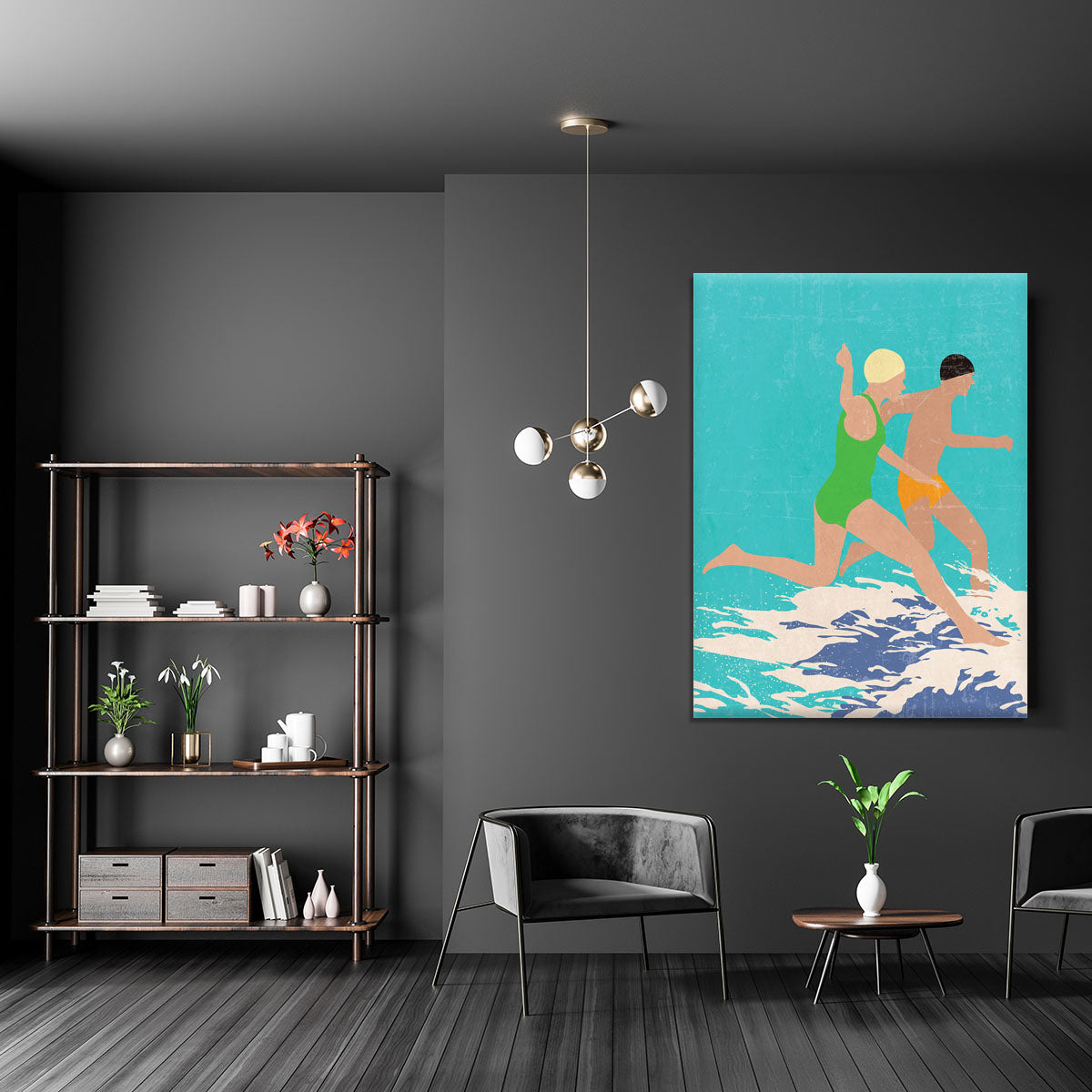Running Swimmers blue Canvas Print or Poster - 1x - 5