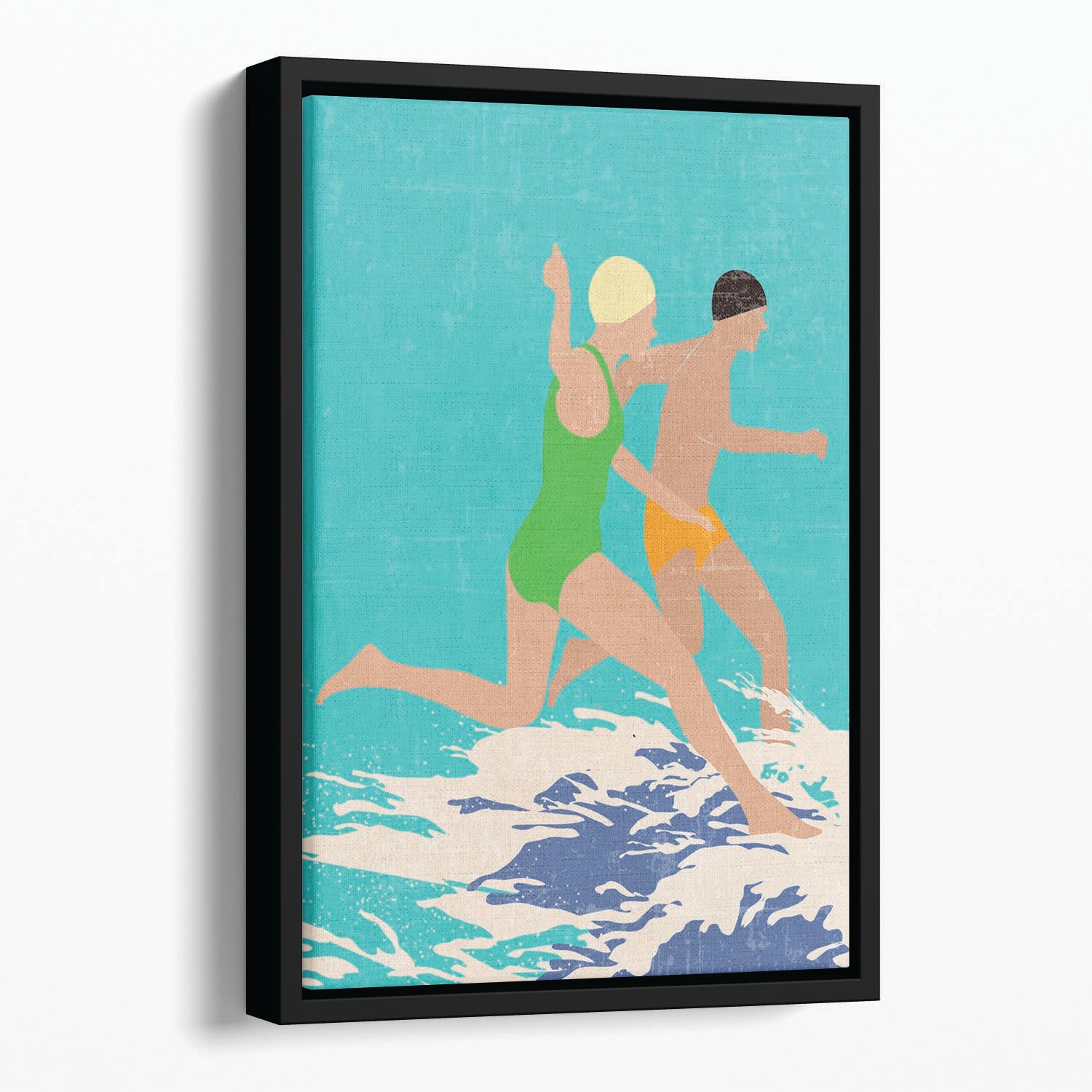 Running Swimmers blue Floating Framed Canvas - 1x - 1
