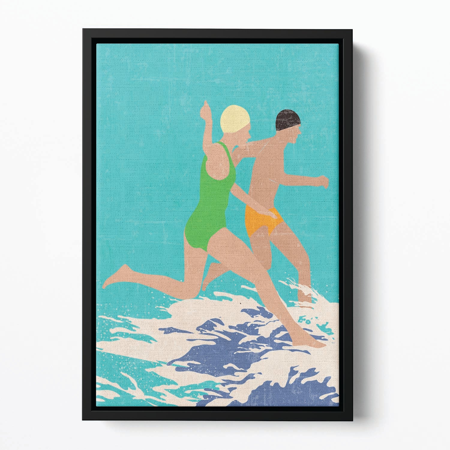 Running Swimmers blue Floating Framed Canvas - 1x - 2