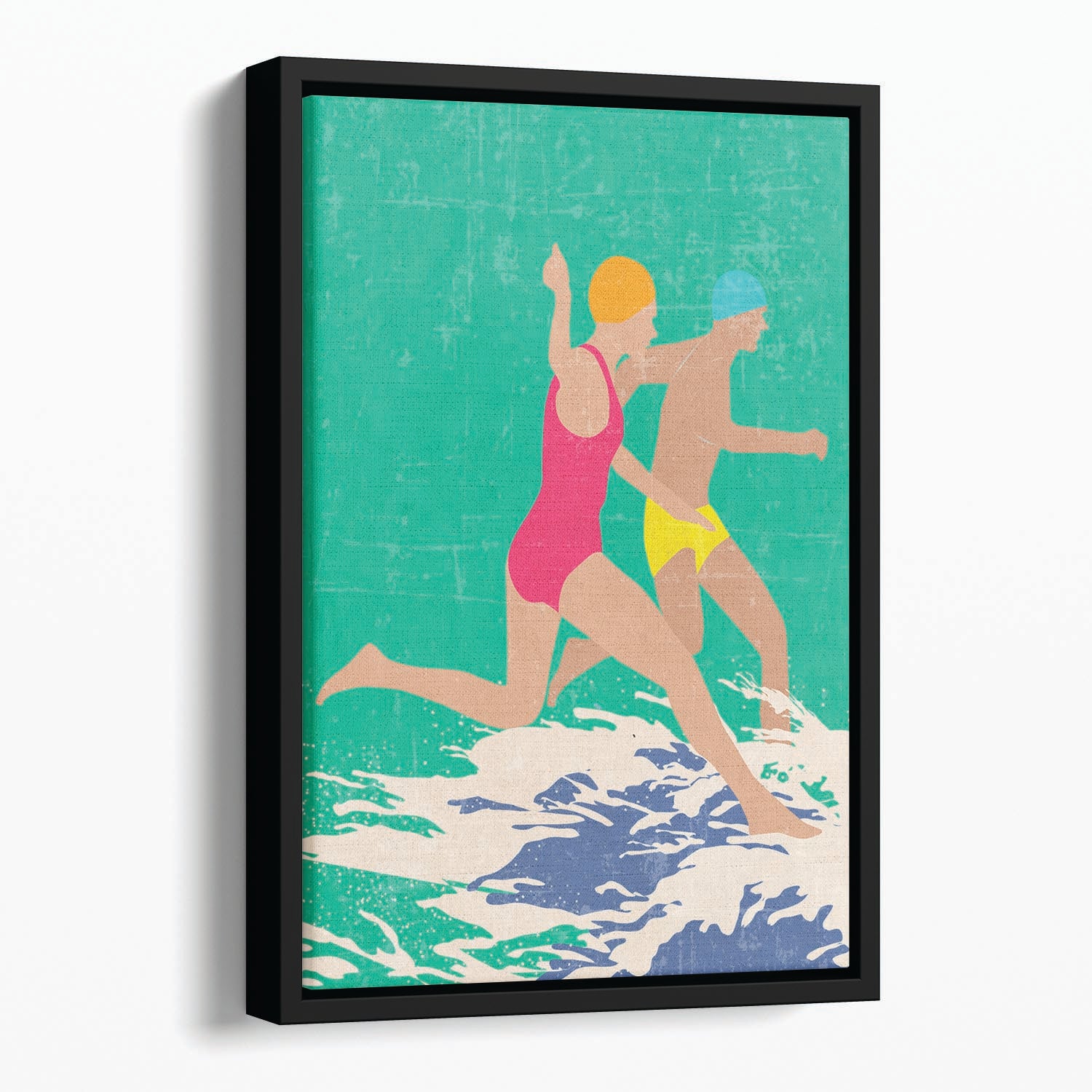 Running Swimmers green Floating Framed Canvas - 1x - 1
