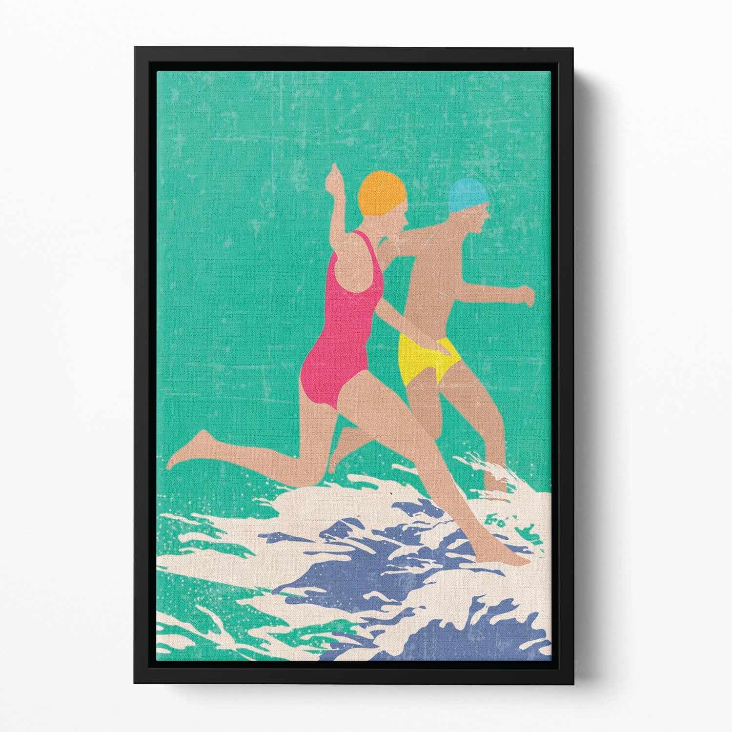 Running Swimmers green Floating Framed Canvas - 1x - 2