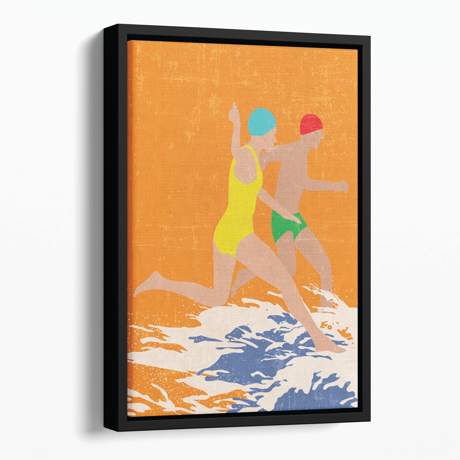 Running Swimmers orange Floating Framed Canvas - 1x - 1