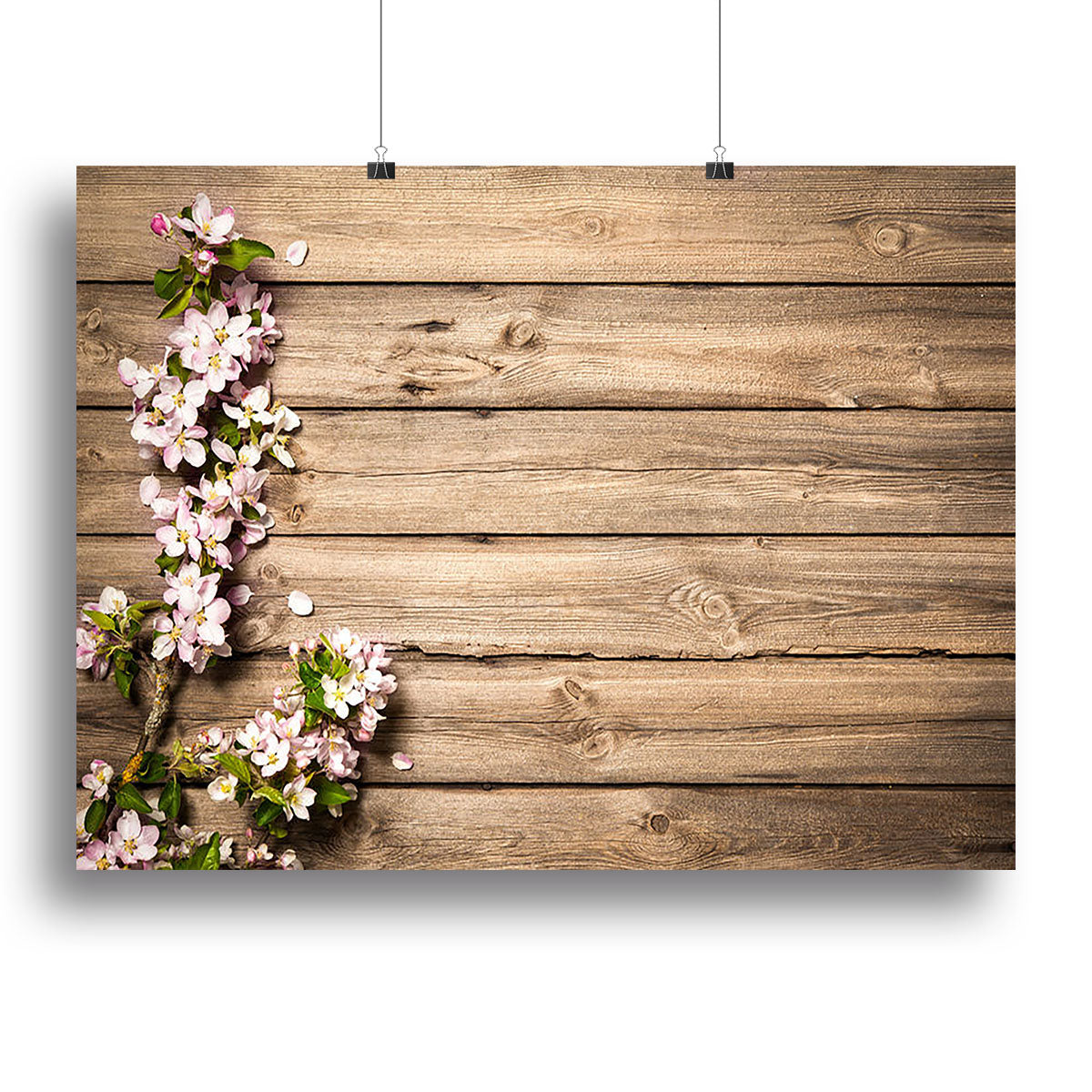 Spring flowering branch on wooden background Poster - Unframed
