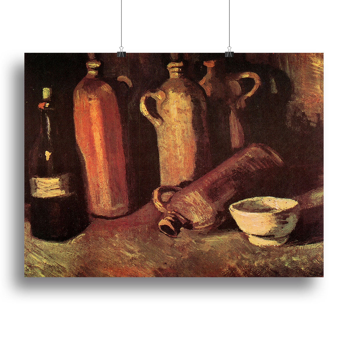 Still Life with Four Stone Bottles Flask and White Cup by Van Gogh Poster - Unframed