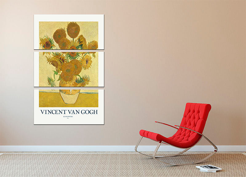Sunflowers Titled 3 Split Panel Canvas Print - Canvas Art Rocks - 2