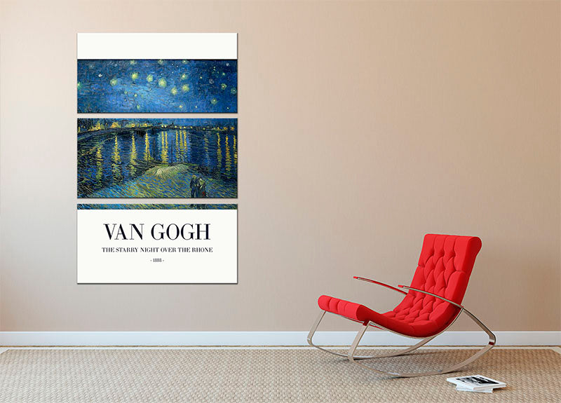 The Starry Night Over The Rhone Titled 3 Split Panel Canvas Print - Canvas Art Rocks - 2
