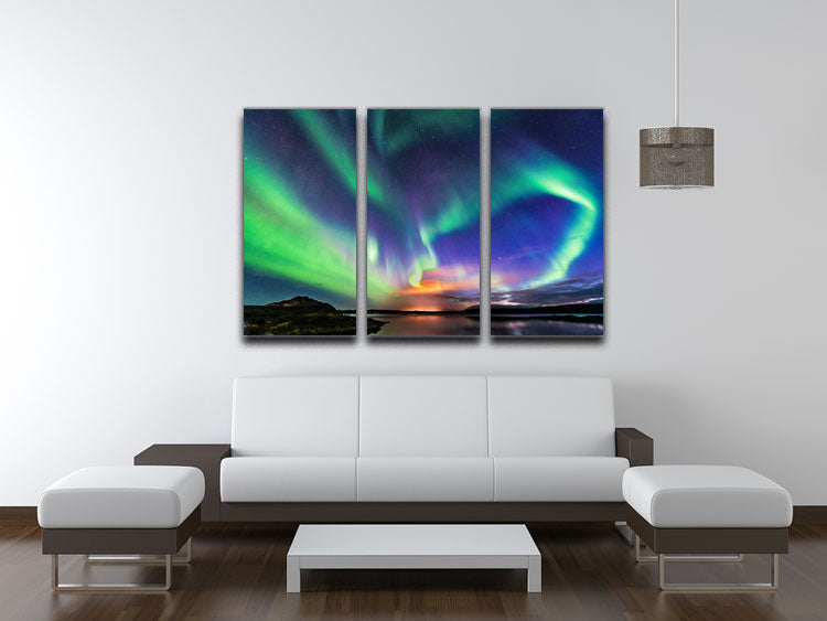 The aurora in Iceland 3 Split Panel Canvas Print - Canvas Art Rocks - 3