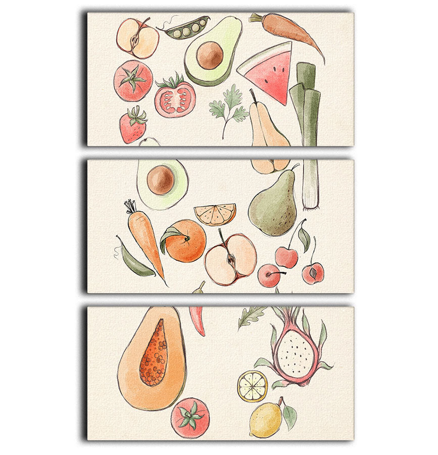 Tropical Vegetable illustration Lock 3 Split Panel Canvas Print - Canvas Art Rocks - 1