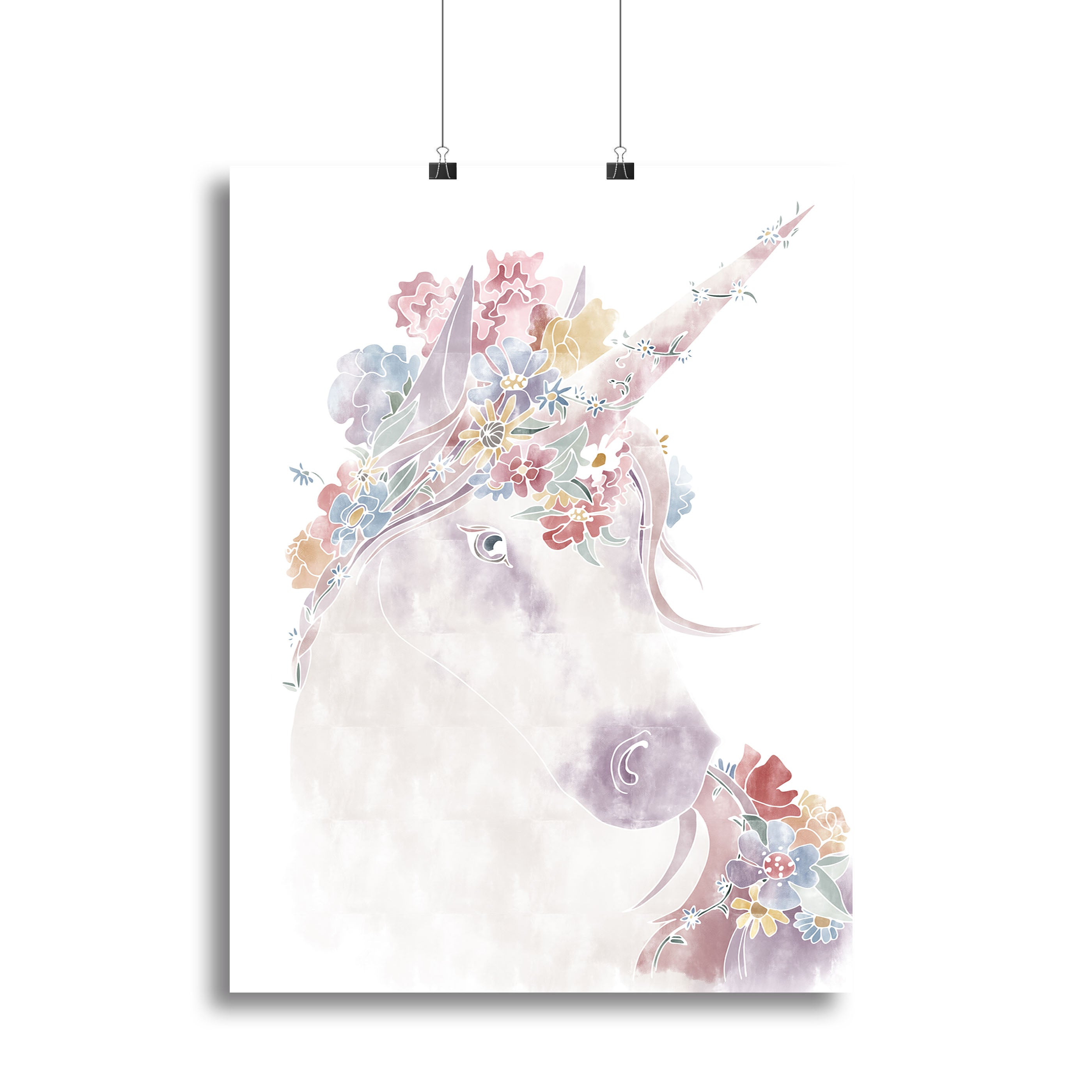 Unicorn Floral Canvas Print or Poster - 1x - 2