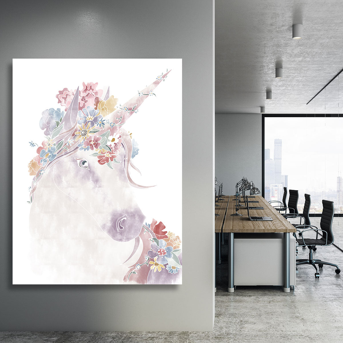 Unicorn Floral Canvas Print or Poster - 1x - 3