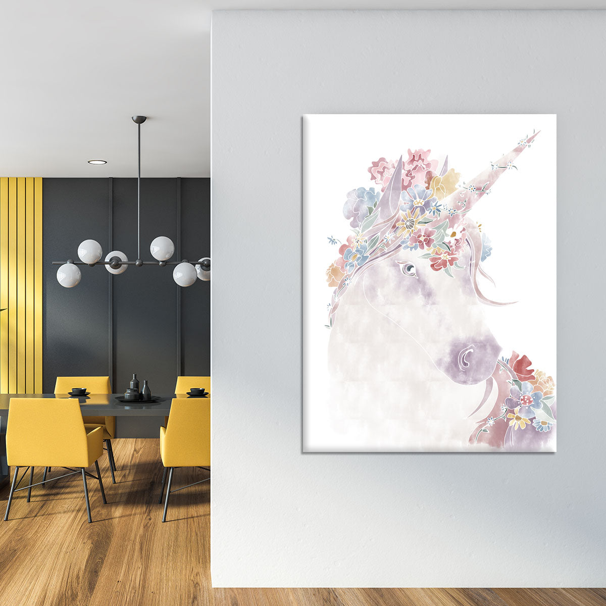 Unicorn Floral Canvas Print or Poster - 1x - 4