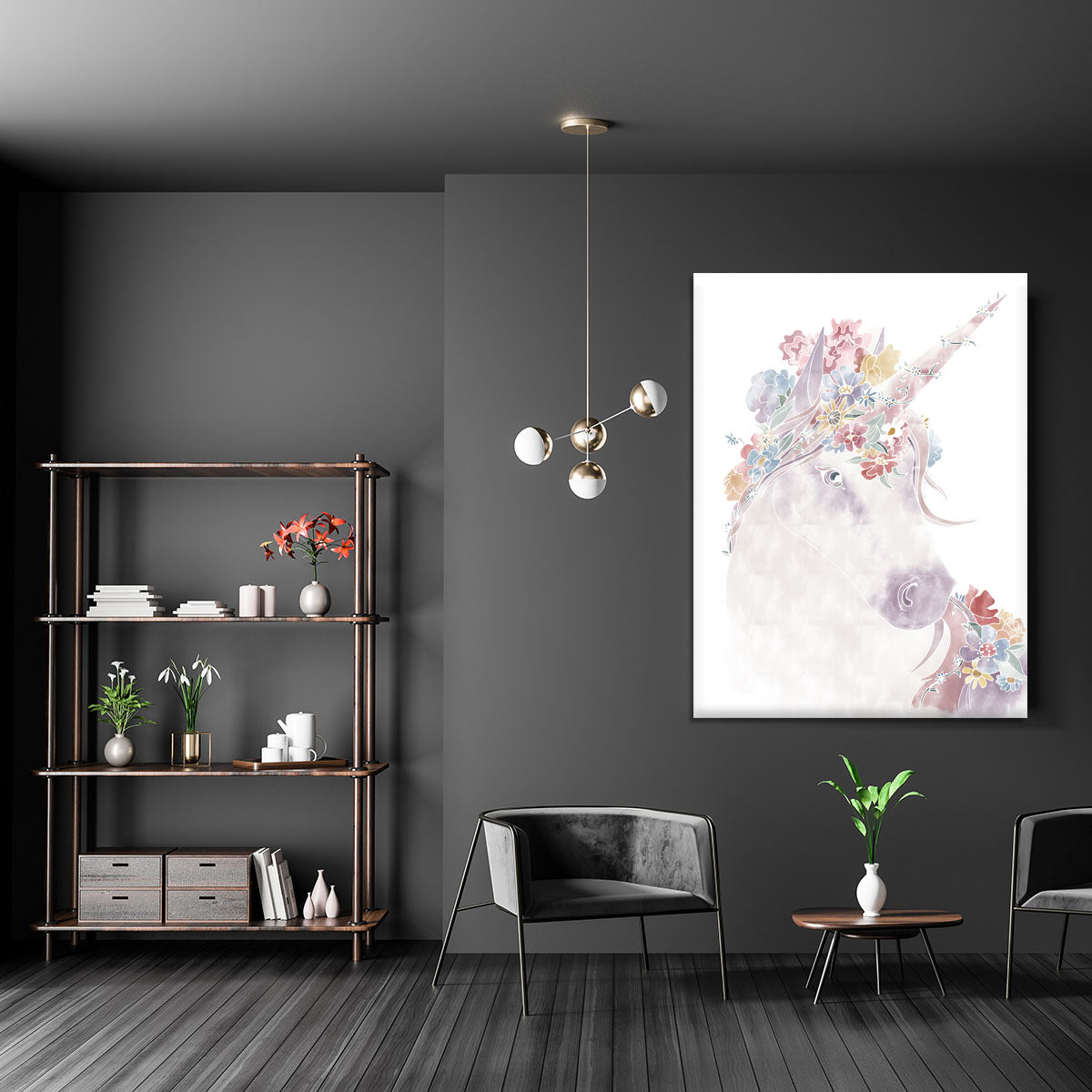 Unicorn Floral Canvas Print or Poster - 1x - 5
