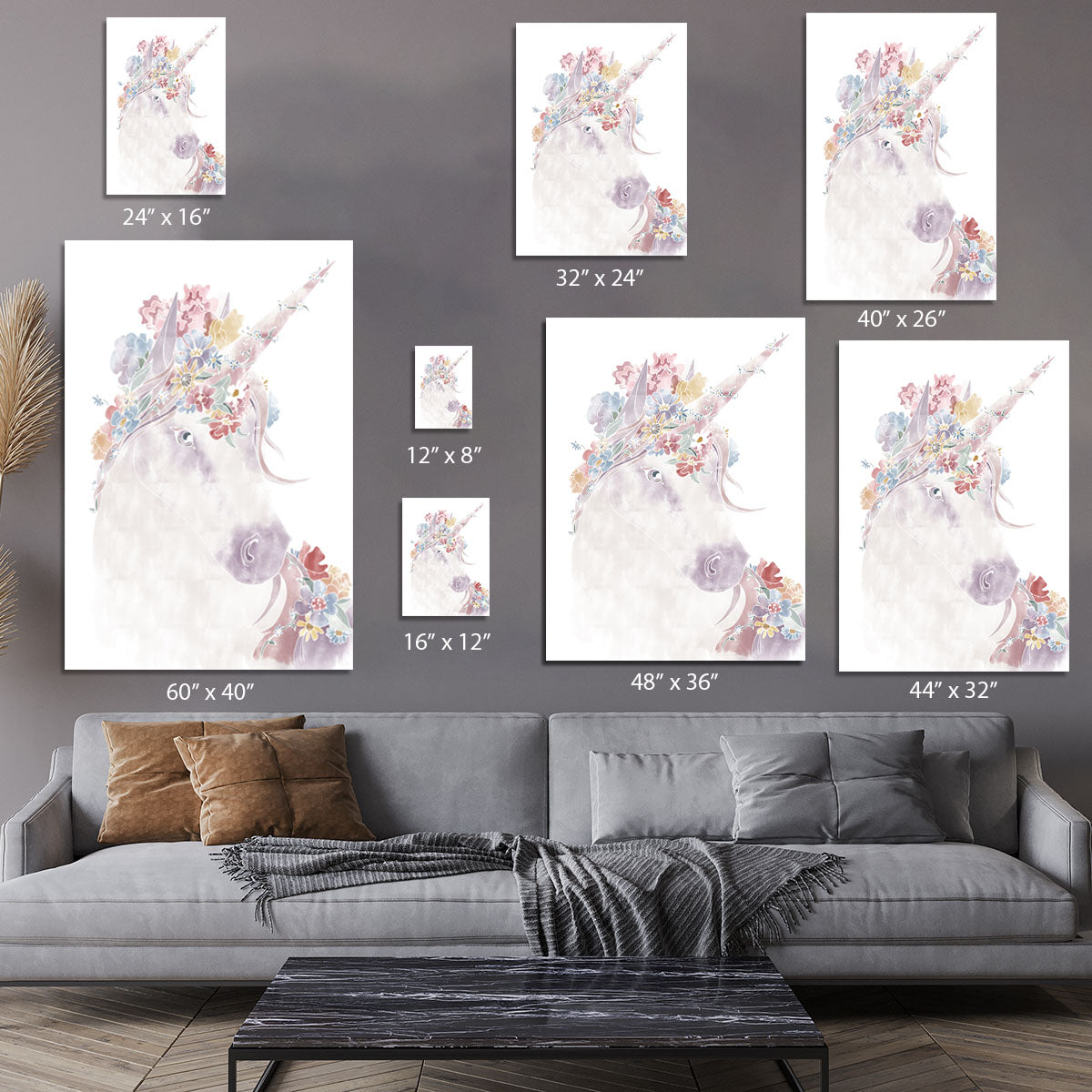 Unicorn Floral Canvas Print or Poster - 1x - 7