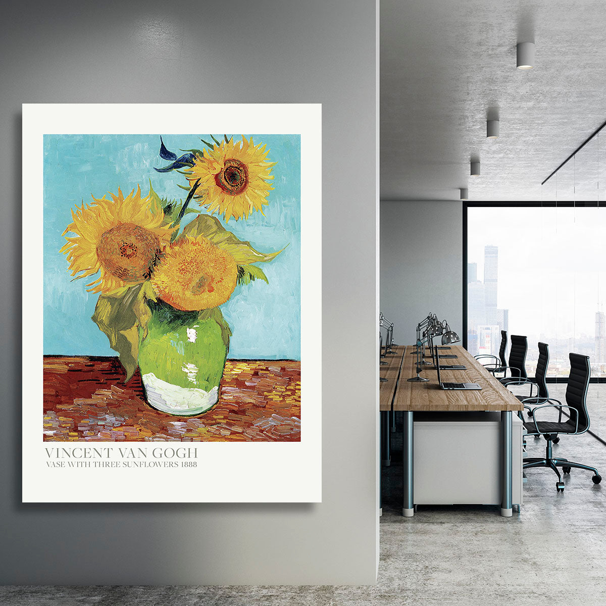 Vase With Three Sunflowers Titled Canvas Print or Poster - Canvas Art Rocks - 3