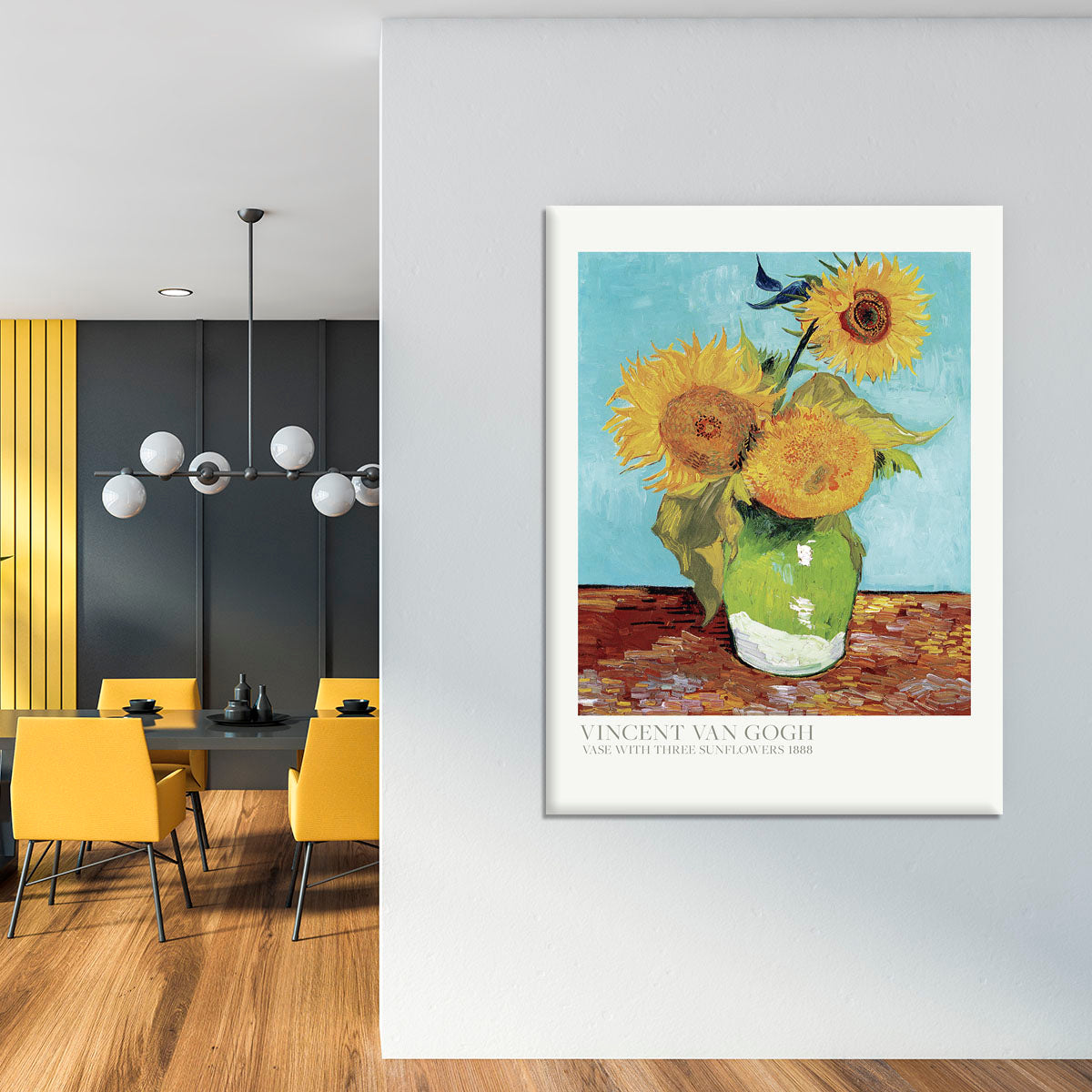 Vase With Three Sunflowers Titled Canvas Print or Poster - Canvas Art Rocks - 4
