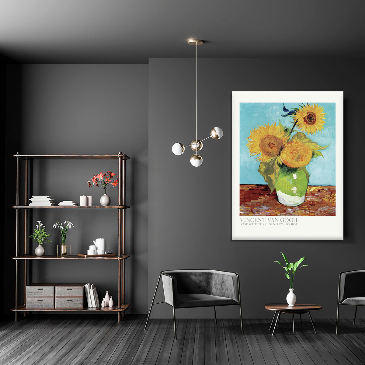 Vase With Three Sunflowers Titled Canvas Print or Poster - Canvas Art Rocks - 5