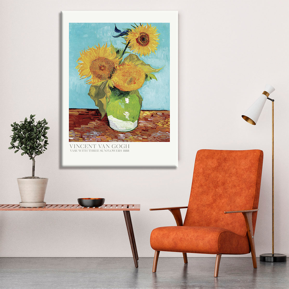 Vase With Three Sunflowers Titled Canvas Print or Poster - Canvas Art Rocks - 6