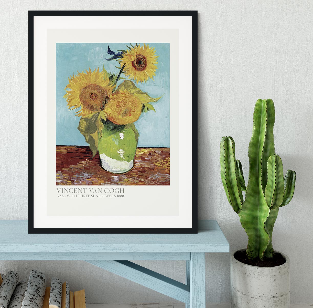 Vase With Three Sunflowers Titled Framed Print - Canvas Art Rocks - 1