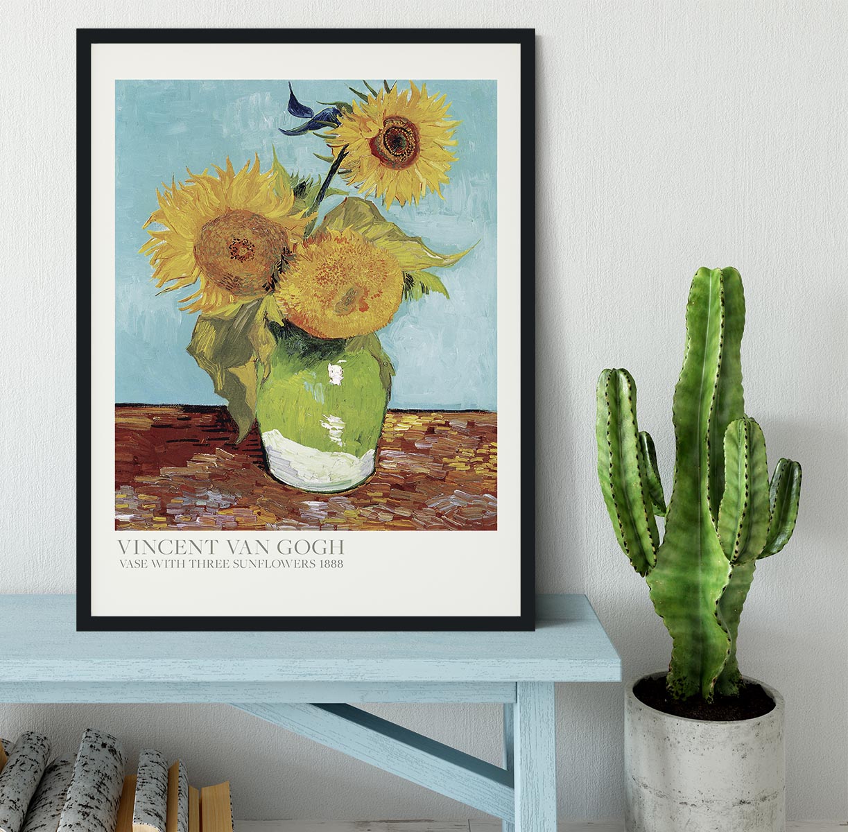 Vase With Three Sunflowers Titled Framed Print - Canvas Art Rocks - 2