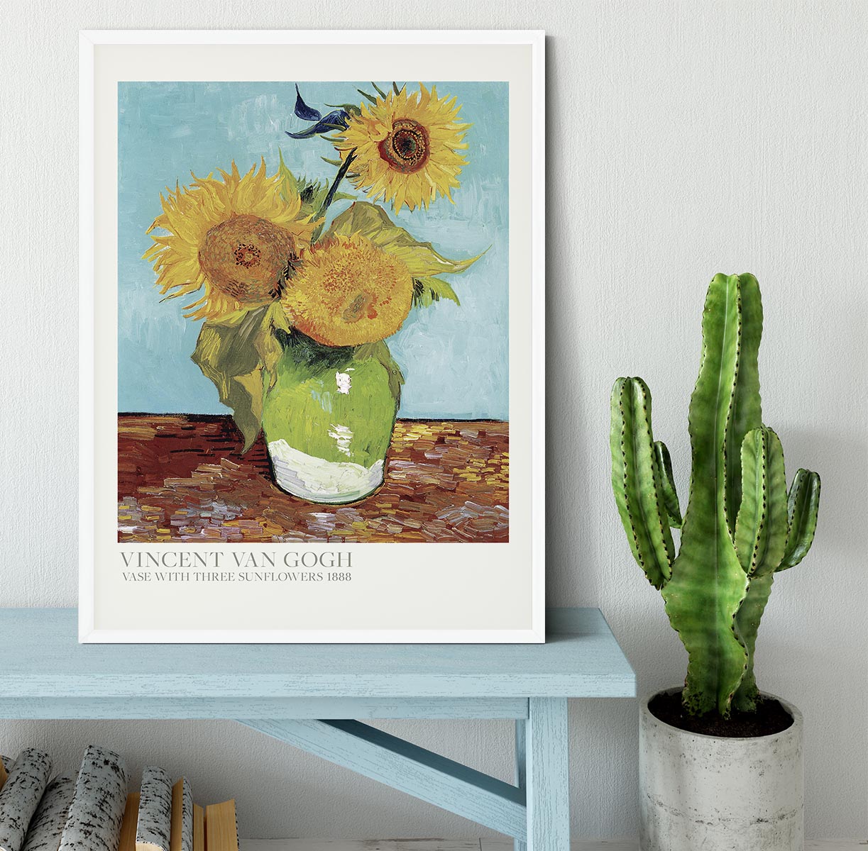 Vase With Three Sunflowers Titled Framed Print - Canvas Art Rocks -6