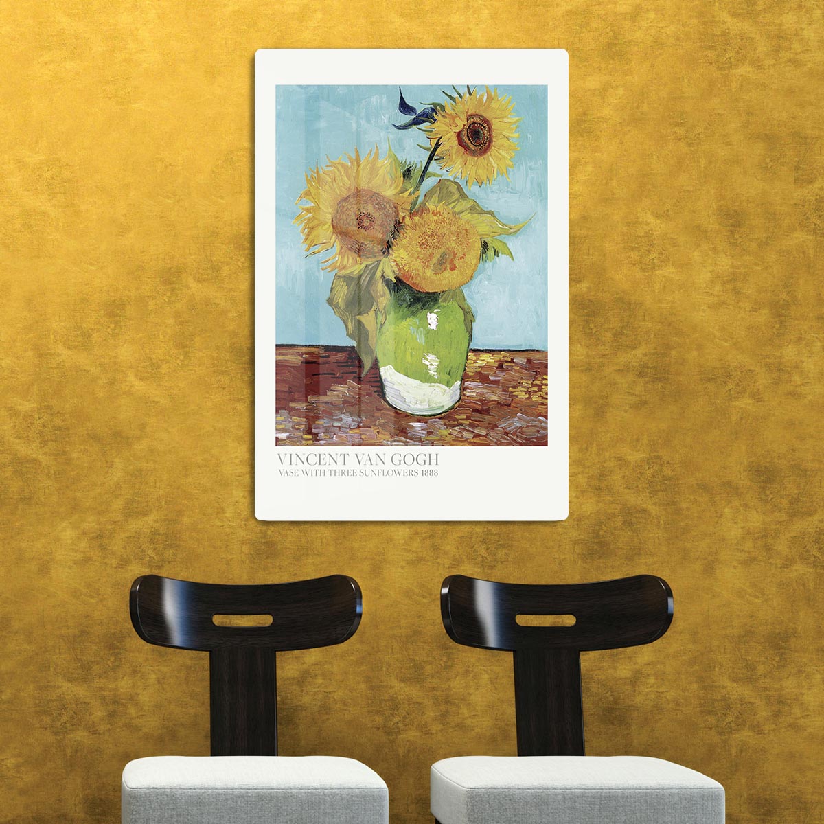 Vase With Three Sunflowers Titled Acrylic Block - Canvas Art Rocks - 2