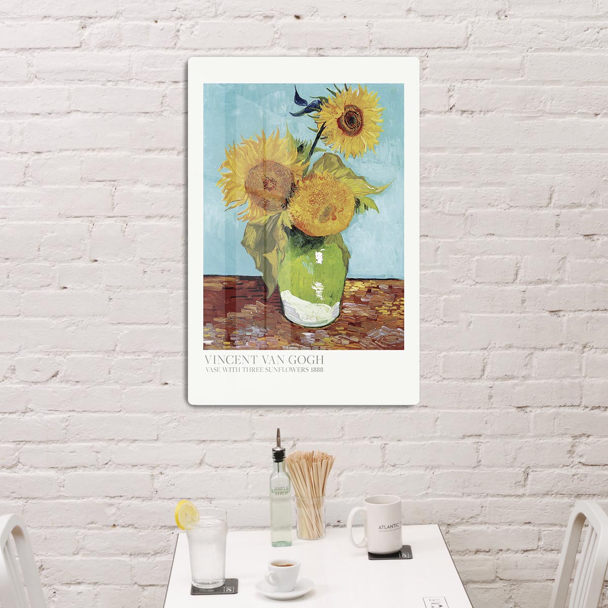Vase With Three Sunflowers Titled Acrylic Block - Canvas Art Rocks - 3