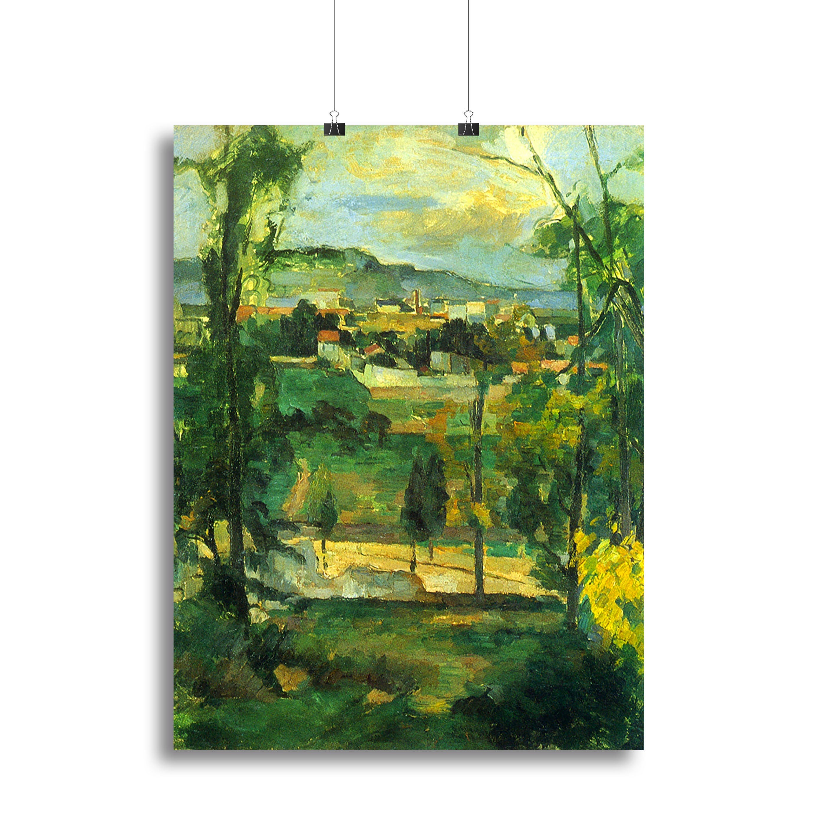Village behind the trees Ile de France by Cezanne Poster - Unframed