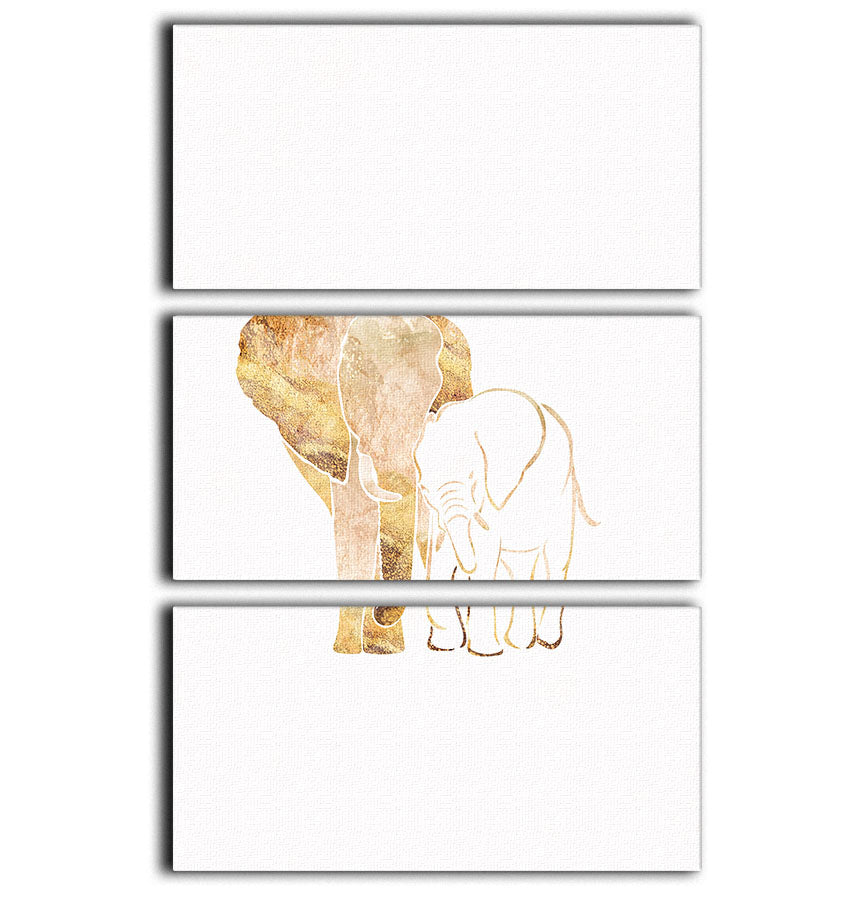 White Gold Elephants 3 Split Panel Canvas Print - 1x - 1