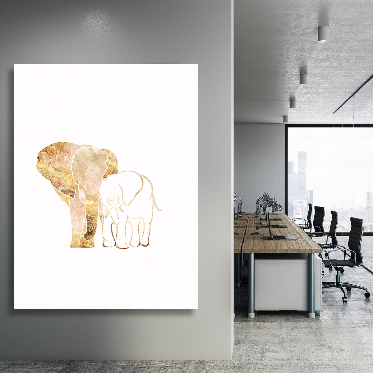 White Gold Elephants Canvas Print or Poster - 1x - 3