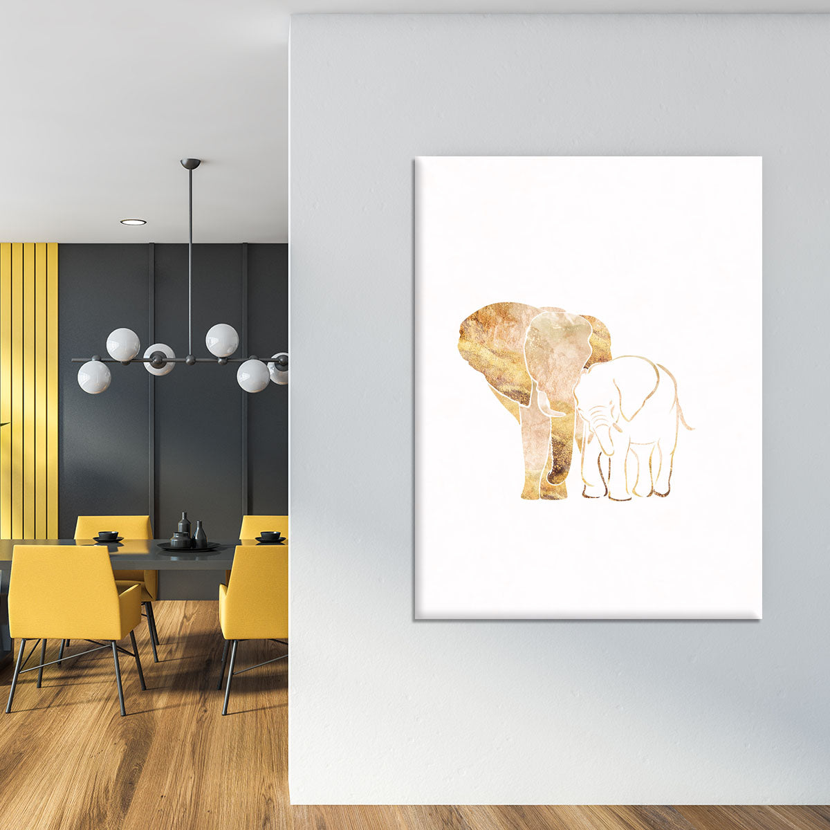 White Gold Elephants Canvas Print or Poster - 1x - 4