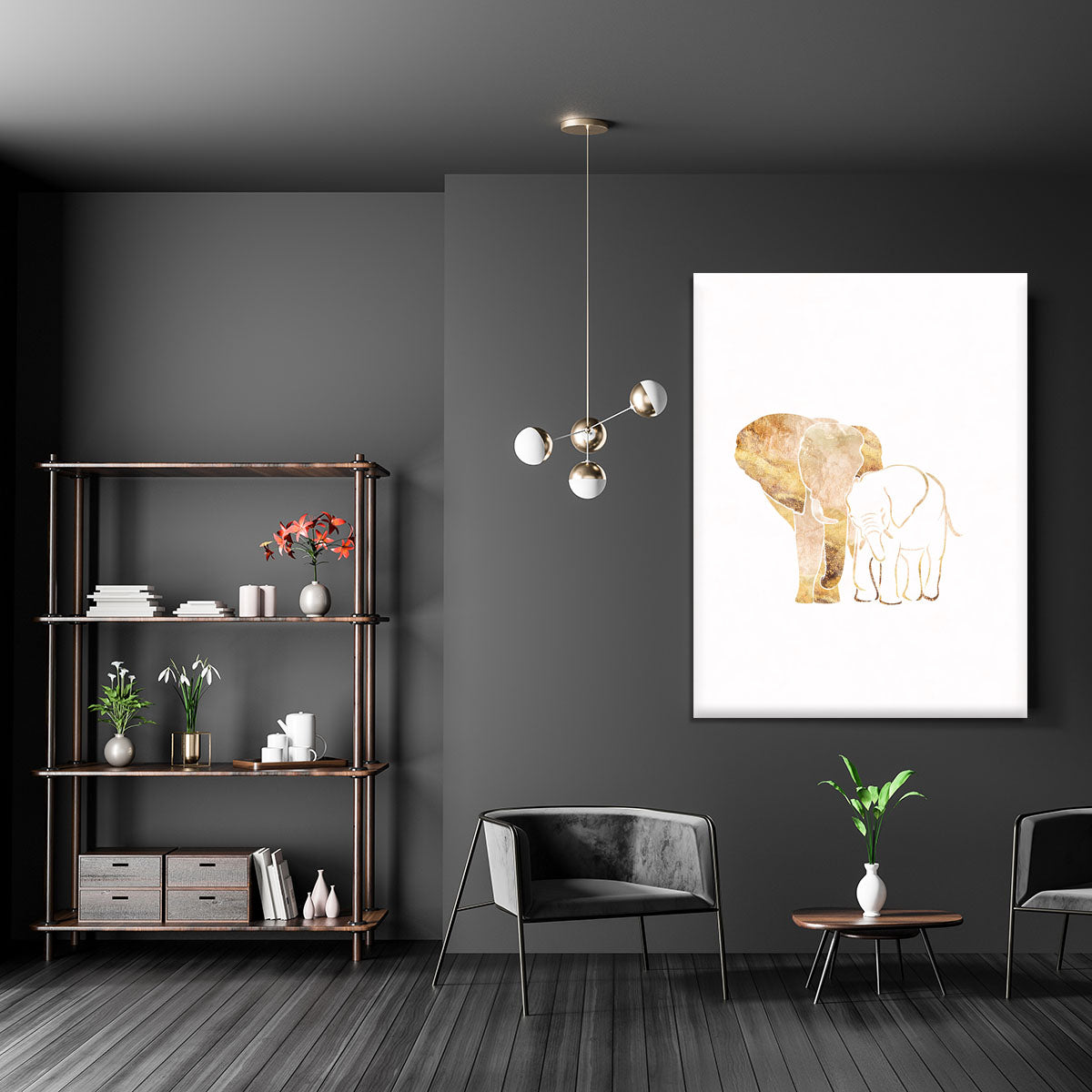 White Gold Elephants Canvas Print or Poster - 1x - 5