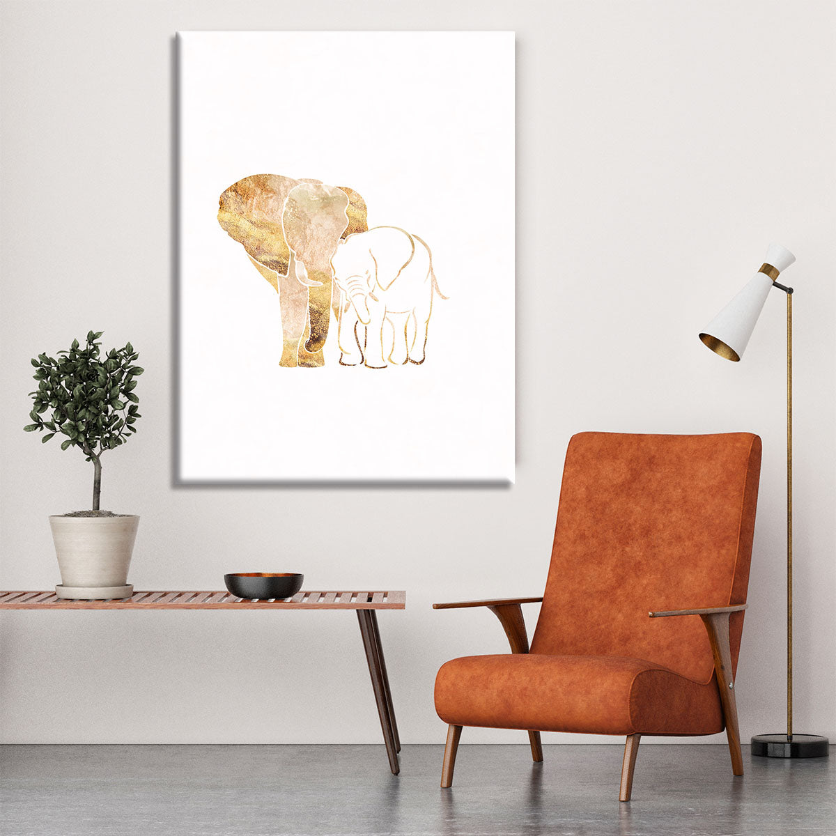 White Gold Elephants Canvas Print or Poster - 1x - 6