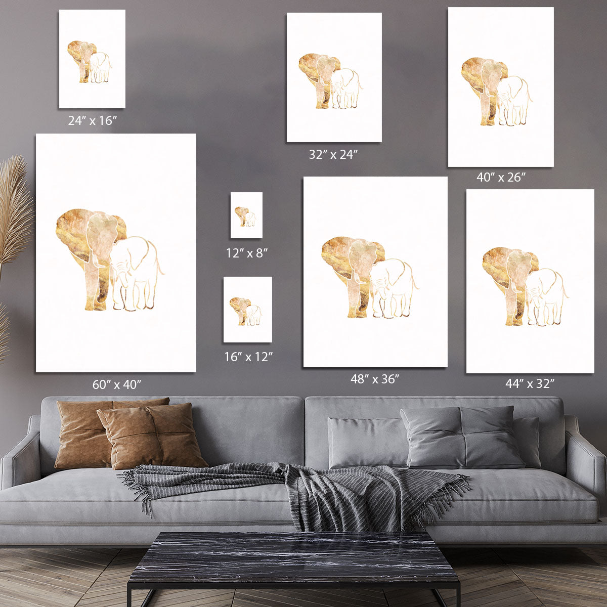White Gold Elephants Canvas Print or Poster - 1x - 7