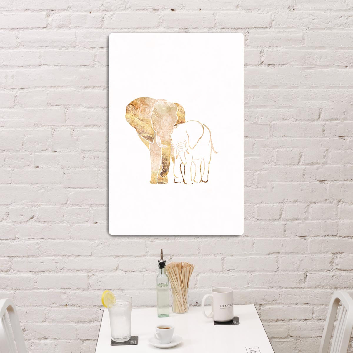 White Gold Elephants Acrylic Block - 1x - 3