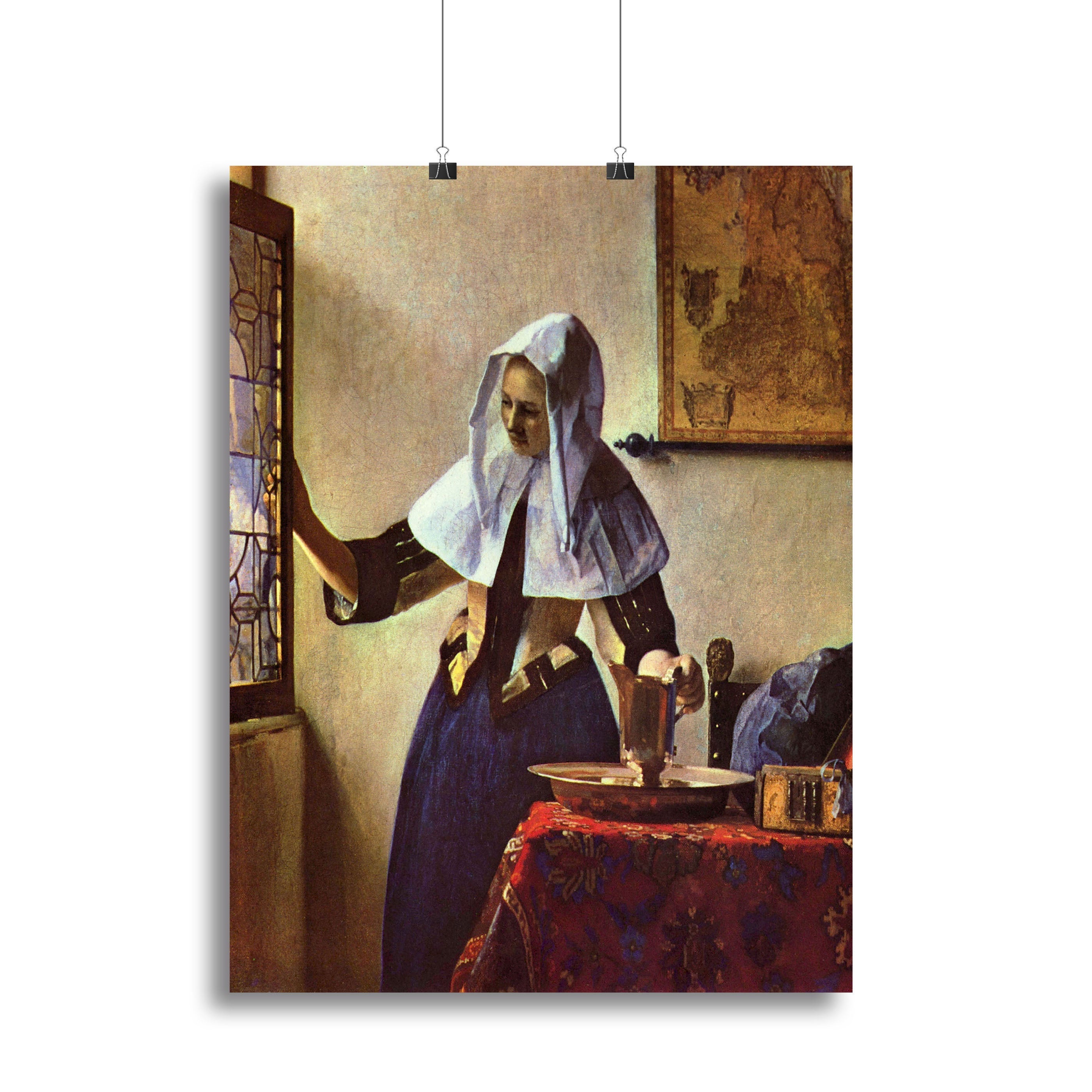 Young woman with a water jug at the window by Vermeer Poster - Unframed
