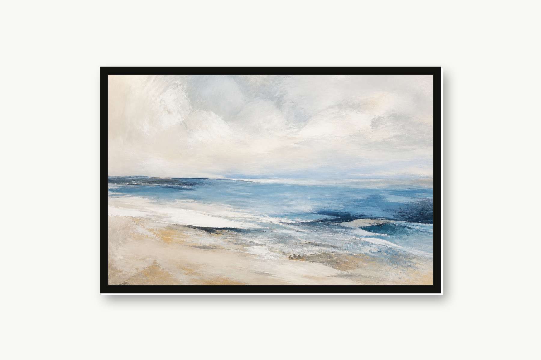 Abstract Coastal Horizon Blue Sand Floating Framed Canvas