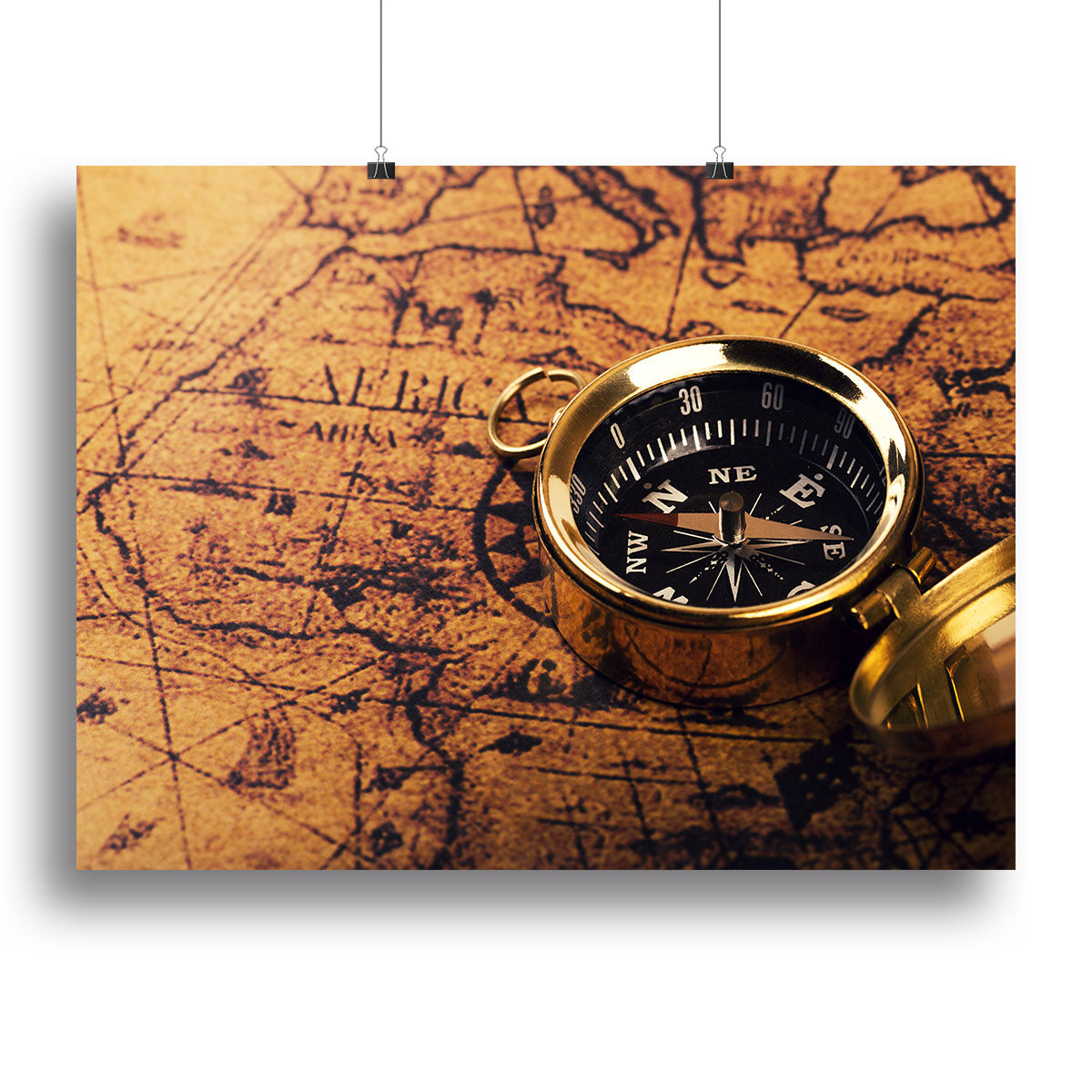 compass on vintage world map Poster - Unframed