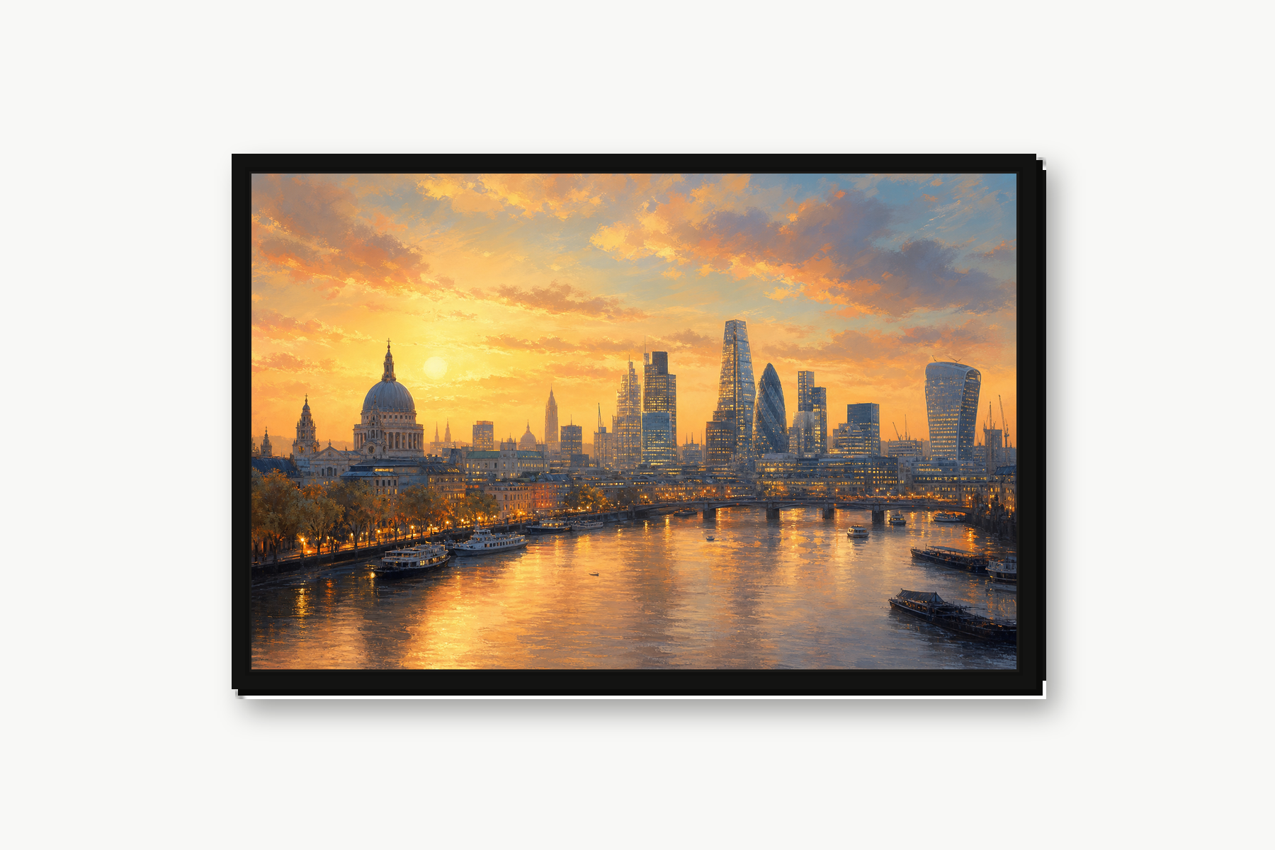 Golden Hour London Skyline Floating Framed Canvas